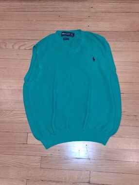 Polo by Ralph Lauren Men's Teal V-Neck Sweater Vest with Pony